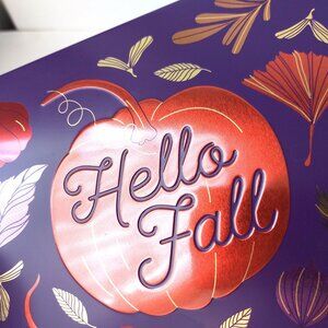 Purdy's Collectible Tin Beveled Pumpkin "Hello Fall" Candy Chocolate Container
